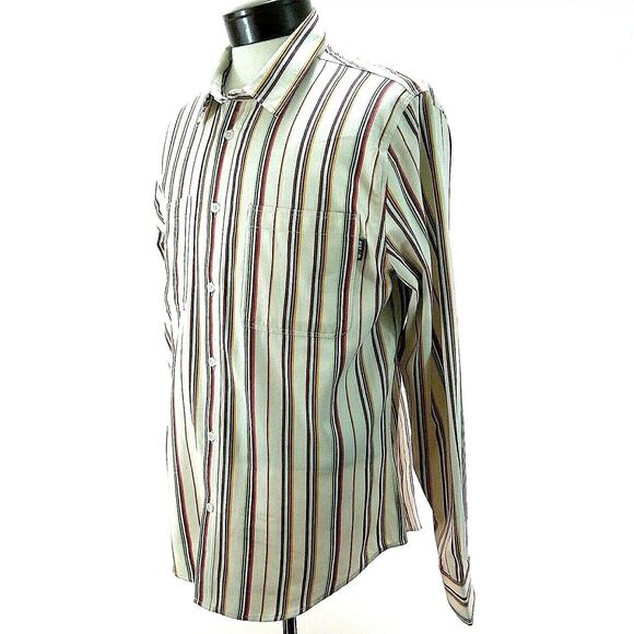 HUF Multicolor Striped Long Sleeve Button Front Shirt Pockets Mens XL - Picture 1 of 9